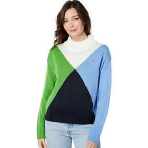 Tommy Hilfiger Colorblock Cowl Neck Sweater - Green, Blue, Black, White